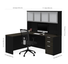 Load image into Gallery viewer, Modern L-Shaped Desk & Hutch in Deep Gray & Black Finish