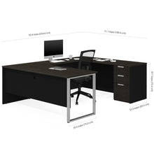 Load image into Gallery viewer, Modern U-shaped Single Pedestal Desk in Deep Gray &amp; Black Finish
