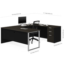 Load image into Gallery viewer, Modern U-shaped Single Pedestal Desk in Deep Gray & Black Finish