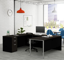 Load image into Gallery viewer, Modern U-shaped Single Pedestal Desk in Deep Gray & Black Finish