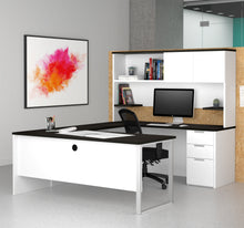 Load image into Gallery viewer, U-shaped Office Desk with Hutch in White & Deep Gray