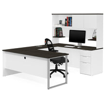 Load image into Gallery viewer, U-shaped Office Desk with Hutch in White & Deep Gray