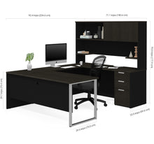 Load image into Gallery viewer, U-shaped Office Desk with Hutch in Deep Gray & Black