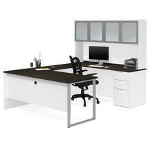 Load image into Gallery viewer, Ultra Modern White & Deep Gray U-shaped Desk with Hutch