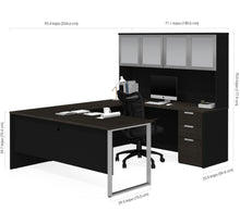 Load image into Gallery viewer, Deep Gray & Black Contemporary U-shaped Desk with Hutch