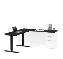 Load image into Gallery viewer, Deep Gray & White Modern L-shaped Desk with Height Adjustable Side