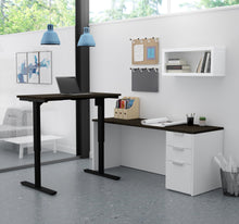 Load image into Gallery viewer, Deep Gray & White Modern L-shaped Desk with Height Adjustable Side