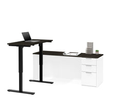 Load image into Gallery viewer, Deep Gray & White Modern L-shaped Desk with Height Adjustable Side