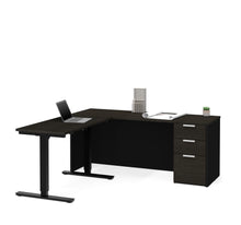 Load image into Gallery viewer, Modern L-shaped Desk in Deep Gray & Black with Height Adjustable Side