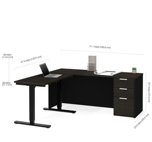 Modern L-shaped Desk in Deep Gray & Black with Height Adjustable Side