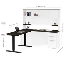 Load image into Gallery viewer, L-shaped Desk & Hutch with Height Adjustable Side, in White & Deep Gray