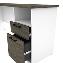 Load image into Gallery viewer, 71" x 59" L-shaped Desk with Hutch in White & Walnut Gray
