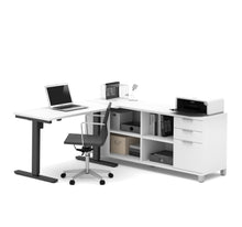 Load image into Gallery viewer, Premium Standing Desk (Adjusts from 28-45" H) with Credenza in White