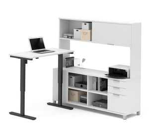 Premium Sit-Stand Desk with Credenza & Hutch in White