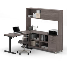 Load image into Gallery viewer, Premium Sit-Stand Desk with Credenza & Hutch in Bark Gray
