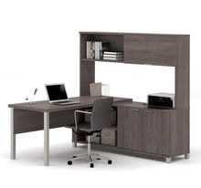 Load image into Gallery viewer, Premium Modern L-shaped Desk with Hutch in Bark Gray
