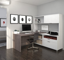 Load image into Gallery viewer, Premium Modern L-shaped Desk with Hutch in Bark Gray & White