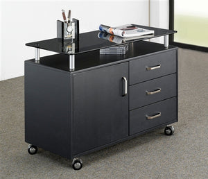 Mobile Laptop Stand in Graphite with Shelving & Storage Drawer