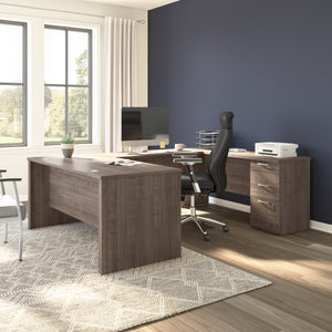 65" Warm Gray Maple Refined U-Shaped Desk with Paneling