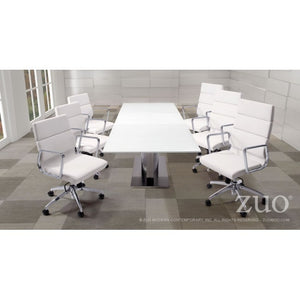 Classic High-Back Office Chair in White Leatherette and Chrome