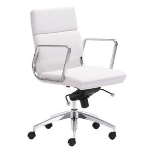 Classic Low-Back Office Chair in White Leatherette and Chrome