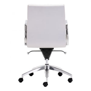 Classic Low-Back Office Chair in White Leatherette and Chrome