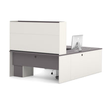 Load image into Gallery viewer, 71&quot; Executive U-Shaped Desk with File Drawers and Hutch in Slate and Sandstone

