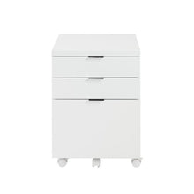 Load image into Gallery viewer, 3-Drawer White Lacquer Rolling File Cabinet