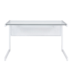 Glass Top 50" Modern White C-Shaped Modular Desk