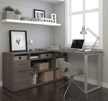 Load image into Gallery viewer, Modern L-shaped Office Desk in Bark Gray with Integrated Storage