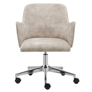 Elegant Curved Beige Velvet Office Chair