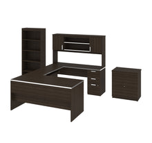 Load image into Gallery viewer, U-Shaped Executive Desk and Hutch with Dark Chocolate Top - Includes Matching File Cabinet and Bookcase
