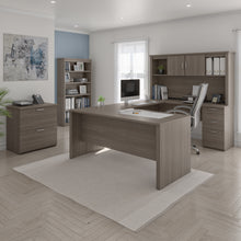 Load image into Gallery viewer, 66" Bark Gray Desk Set with U-Shaped Desk, File, and Bookcase