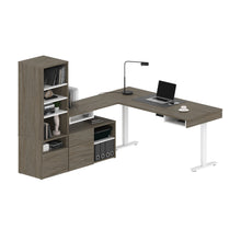 Load image into Gallery viewer, Pair of 88" L-Shaped Walnut Gray Desks with Built-in Storage