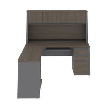Load image into Gallery viewer, Premium L-shaped Desk with Hutch in Bark Gray and Slate