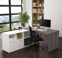 Load image into Gallery viewer, Elegant L-Shaped Bark Gray and White Office Desk with Storage