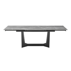 63-95" Conference Table with Extending Leaves in Gray Marble Glass & Matte Steel