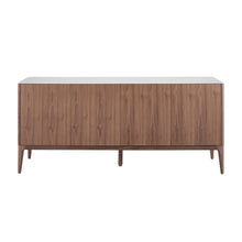 Load image into Gallery viewer, 73" Modern Walnut Credenza with Marbelized White Ceramic Glass