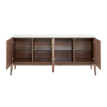 Load image into Gallery viewer, 73&quot; Modern Walnut Credenza with Marbelized White Ceramic Glass
