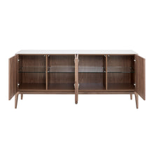 Load image into Gallery viewer, 73" Modern Walnut Credenza with Marbelized White Ceramic Glass