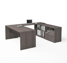 Load image into Gallery viewer, U-Shaped Bark Grey Office Desk and Credenza
