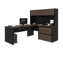 Load image into Gallery viewer, 71" x 83" Antigua & Black L-shaped Desk with Hutch & Oversized File Cabinet