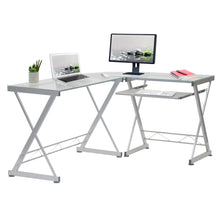 Load image into Gallery viewer, 62" L-Shaped Modern Desk in Glass/Silver