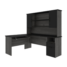 Load image into Gallery viewer, 71" x 59" L-shaped Desk with Hutch in Bark Gray & Black