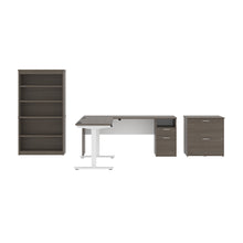 Load image into Gallery viewer, 72" Bark Gray & White Adjustable 3 Piece L-Desk Set