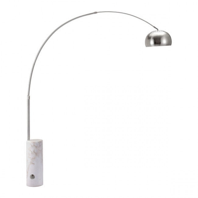 Sleek Arched Office Floor Lamp in Chrome & Marble