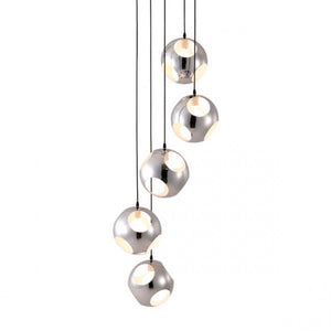 Hanging Office Light of 5 Silver Orbs