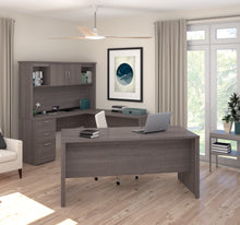 Load image into Gallery viewer, Modern Premium U-shaped Desk with Hutch in Bark Gray