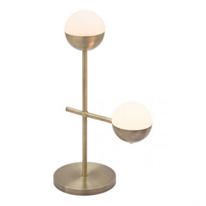 Elegant Mid-Century Brass Desk Lamp w/ Frosted Glass Spheres