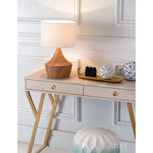 Load image into Gallery viewer, Faux Woodgrain Desk Lamp w/ Angular Retro-Modern Design
